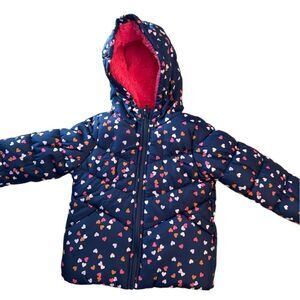 Carter’s size 18 months Ski Jacket navy blue with hearts.